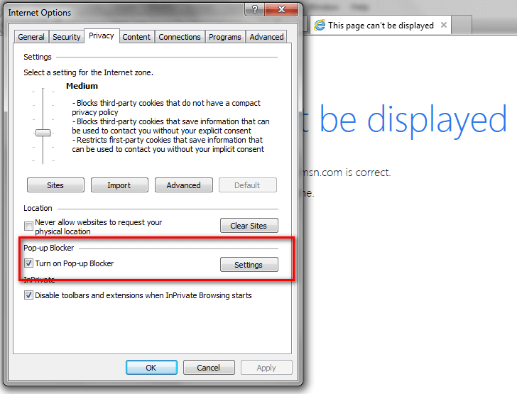 how to stop pop up windows on internet explorer
