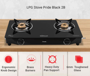Sunflame GT Pride Glass Top 2 Brass Burner Gas Stove